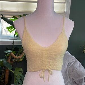 For Love And Lemons Cream Fuzzy Crop Top